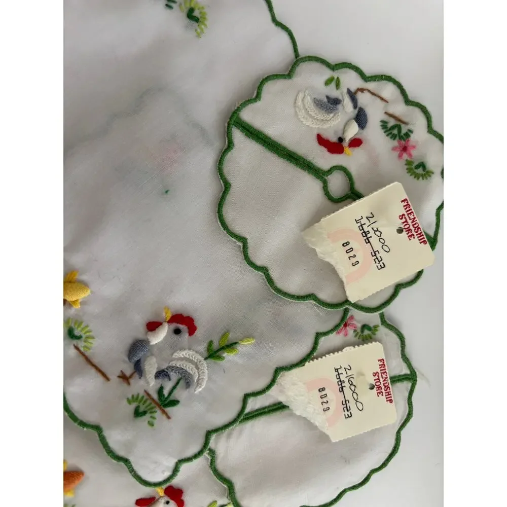 Vintage Embroidered Small Napkins & Wine Glass Base Covers Set 4 pieces New